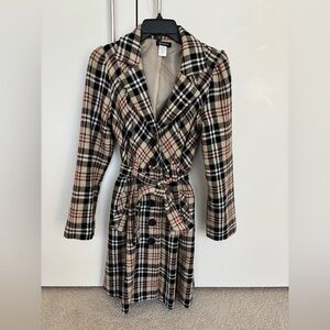 Beige and Black Plaid Coat